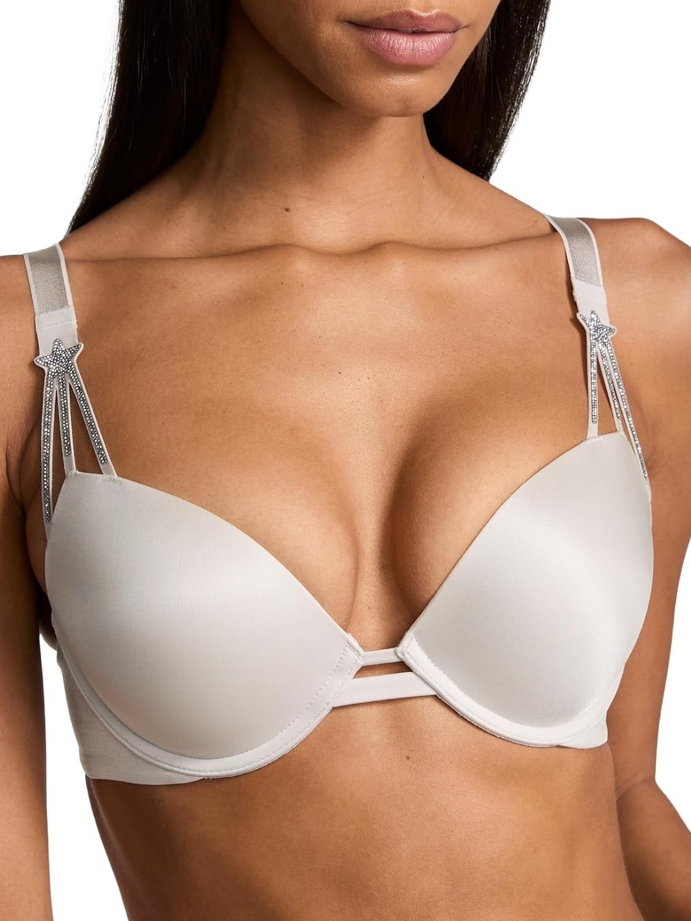 Victoria's Secret Beige Push-Up Bra with Rhinestone Star Straps